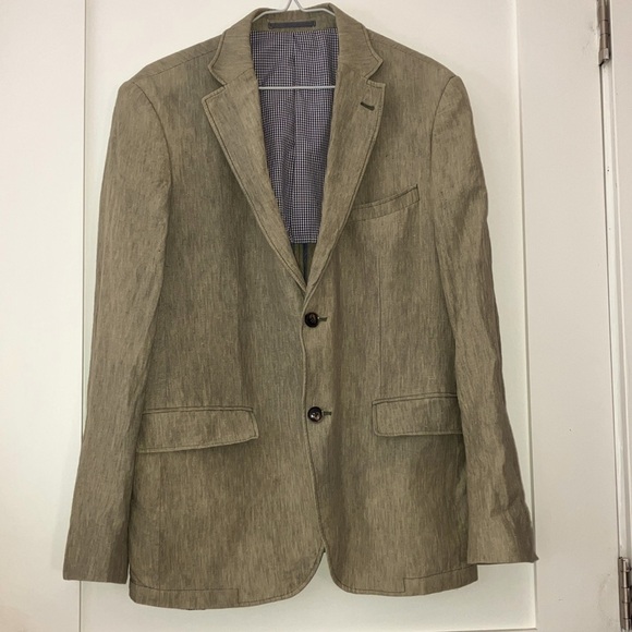 Linen men’s blazer heathered light green / gray - Picture 14 of 16